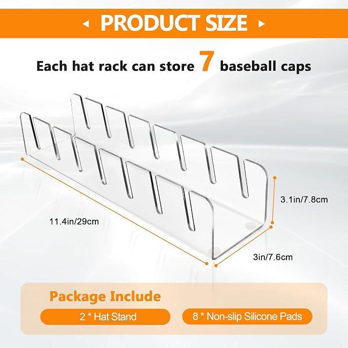 Baseball Caps Hat Stand & Holder Organizer, Acrylic No-Install Rack Closet - Image 5