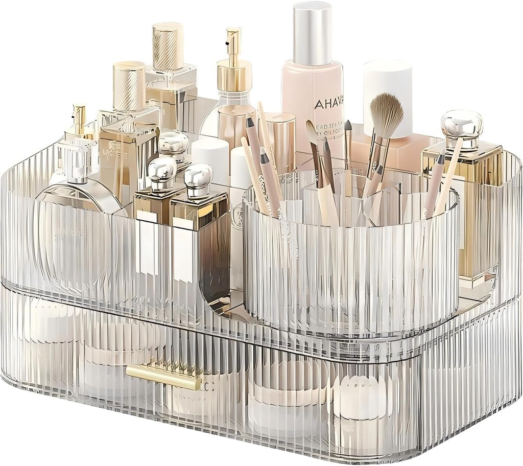 DASITON Makeup Organizer with Drawers and Rotating Makeup Brush