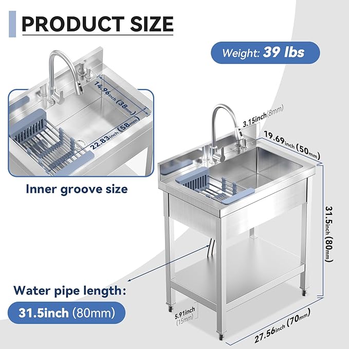 Stainless Steel Utility Sink, Hoses and Drain Kit - Image 4
