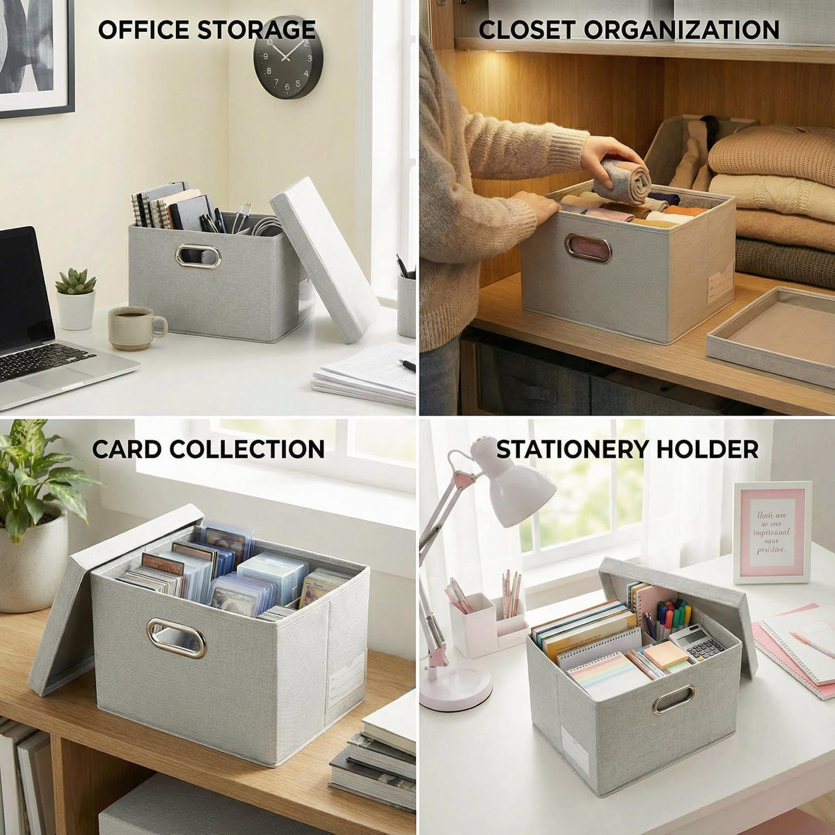 Storage Bins with Lids [3-Pack] Linen Fabric Foldable Storage Boxes