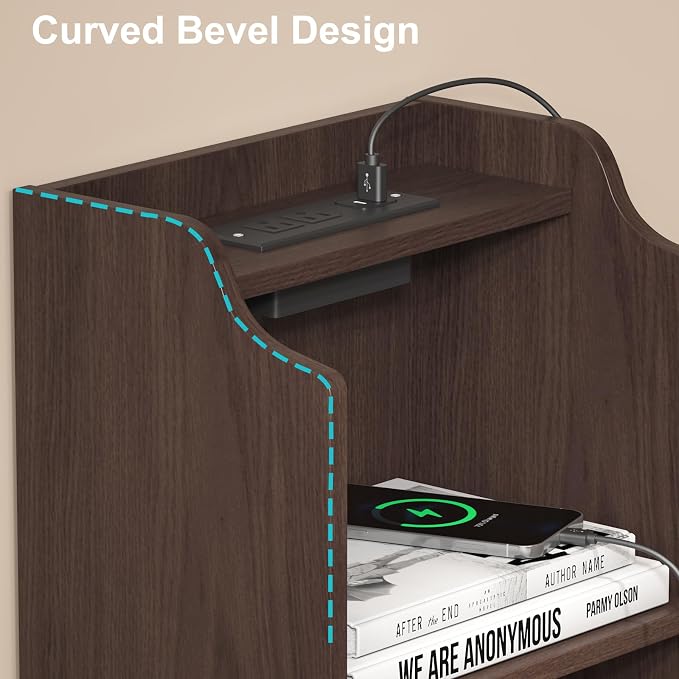 Tall Nightstand with Charging Station, Narrow Side Table with Bookshelf - Image 7
