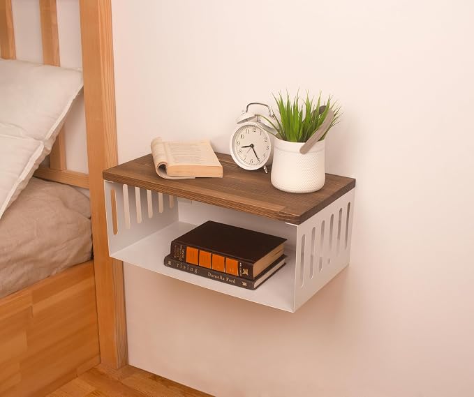 Floating Nightstand with White Metal Base, Wooden Top and Sturdy Metal Base - Image 7
