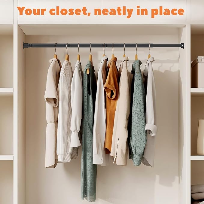 Closet Rod 17-39 Inches, Adjustable Heavy Duty Metal Black Closet Rods - Image 7