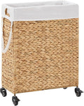Rolling Laundry Hamper with Wheels, Slim Laundry Basket with Removable Liner by LGENHOOMHandwovenNaturalWaterHyacinthBasket
