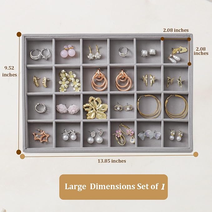 Large Jewelry Organizer for Drawer Insert Velvet Stackable Jewelry Trays for - Image 3