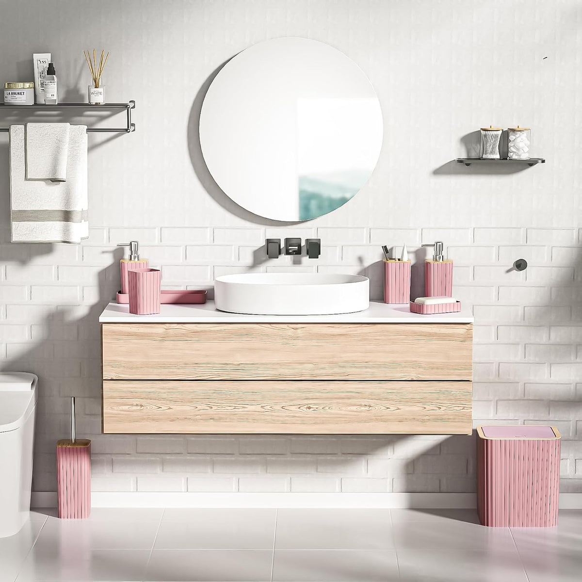 Bathroom Accessories Set - Elegant Pink Bathroom Set, 10PC Bathroom