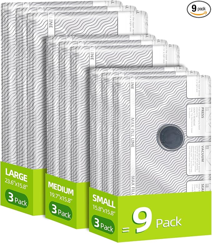 Travel Vacuum Storage Bags, 9 Pack Carry-On Size Compression Packing Bags by VACKFOXVacuumStorageBags