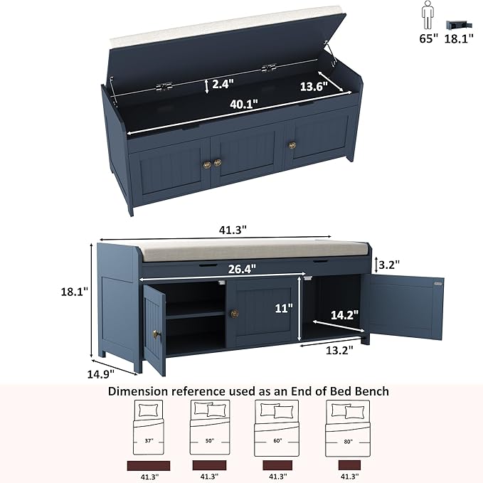 HOMEFORT 41.3" Shoe Bench with Lift Top Storage, Entryway Bench with Cushioned - Image 3