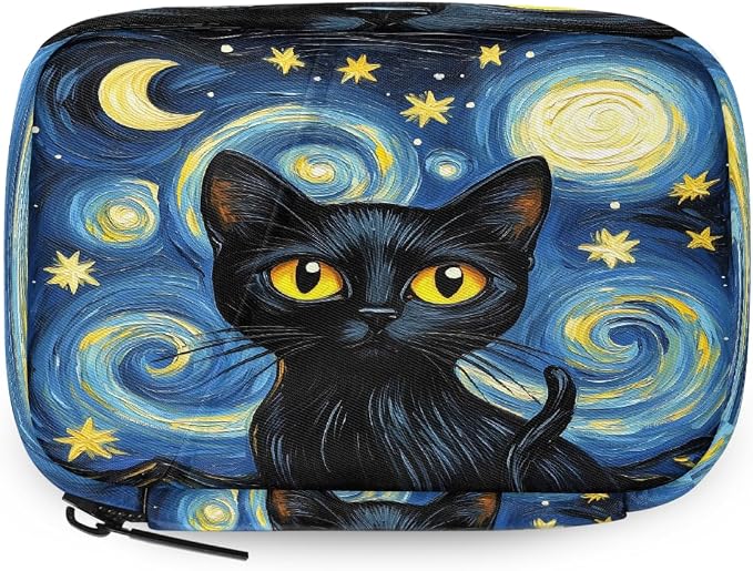 Black Cat Starry Night Pill Organizer Travel Medicine Case by Unknown