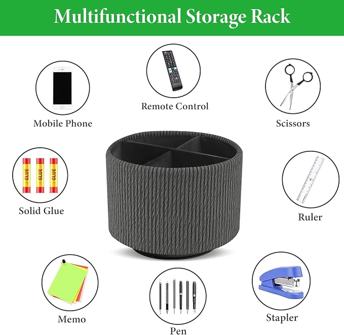 Round Leather Art Supply Organizer, Remote Control Holder, 360 Degree Spinning - Image 5