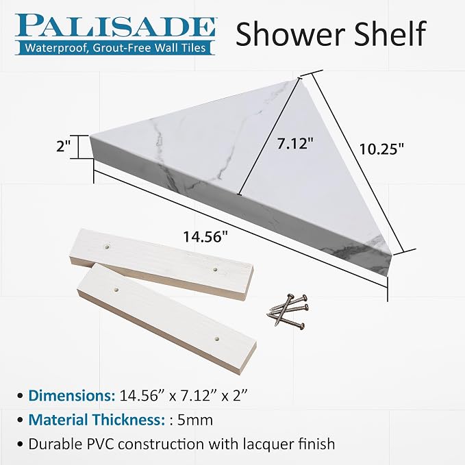 Palisade Vinyl Waterproof Corner Shower Shelf in Louvre Granite - Image 3