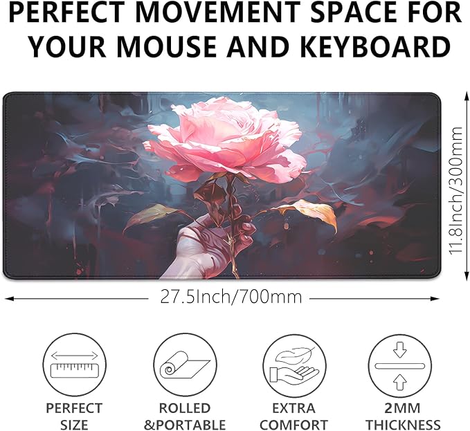 Artistic Flowers Mouse Pad, XL Floral Mousepad Desk Pad - Image 3