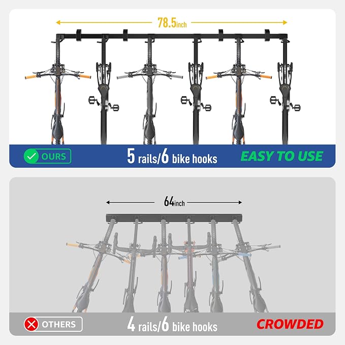 monTEK Enhanced Garage Bike Rack, Adjustable 6 Bike Hangers - Image 2