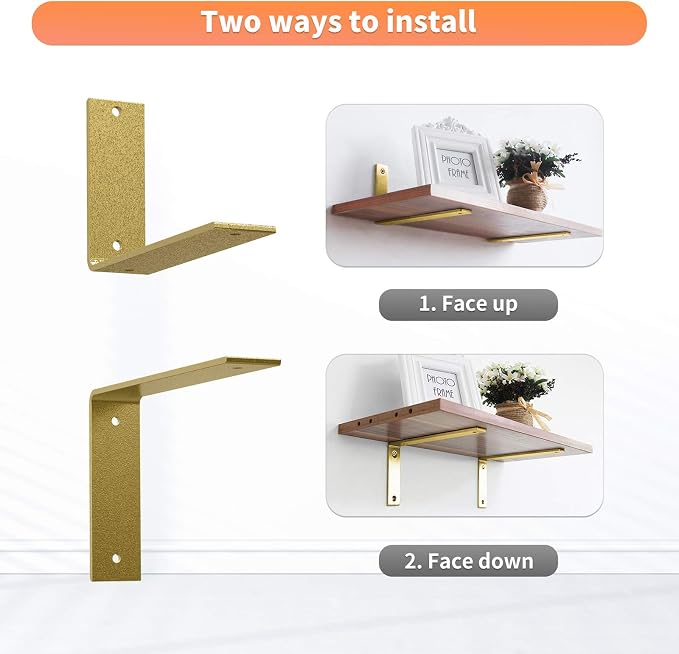 Gold Heavy Duty Shelf Brackets 8 Inch, Extra Thick L Shelving Brackets - Image 6