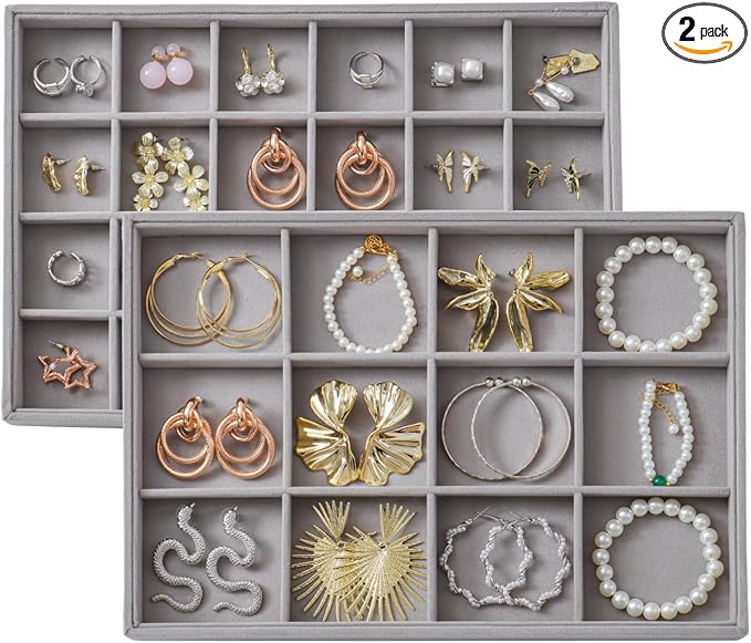Large Velvet Jewelry Tray 2 Pack Stackable Jewelry Display Drawer Inserts Trays by Unknown
