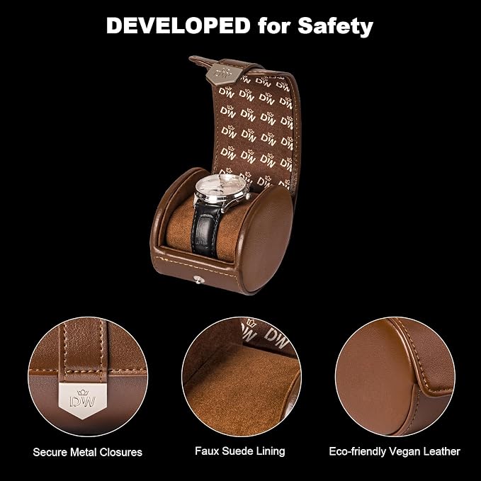 DUKWIN Watch Roll, Vegan Leather Travel Single Watch Case Organizer - Image 3
