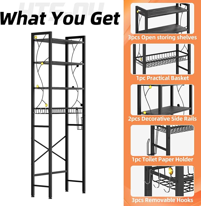 Over-The-Toilet Storage Rack, 4-Tier Bathroom Organizer Shelf Over Toilet - Image 6