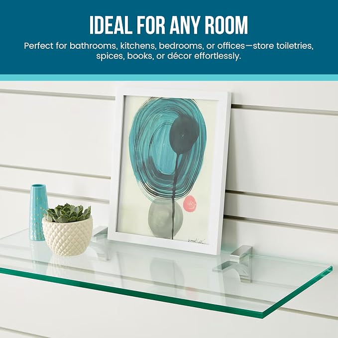 Spancraft Clear Floating Glass Shelf 8" X 36" in Chrome - Image 5