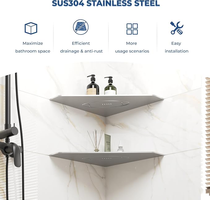 FerdY 2-Pack 10" Brushed Nickel Recessed Corner Shower Shelf, - Image 2