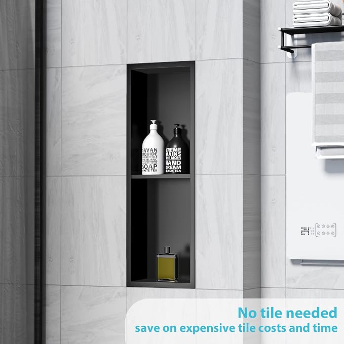 Stainless Steel Shower Niche 24" X 8", No-Tile Needed Wall Niche Double Shelves - Image 8