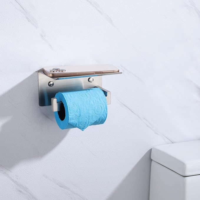 LANC Toilet Paper Holder with Shelf Brushed Nickel Toilet Tissue Roll Holder - Image 6