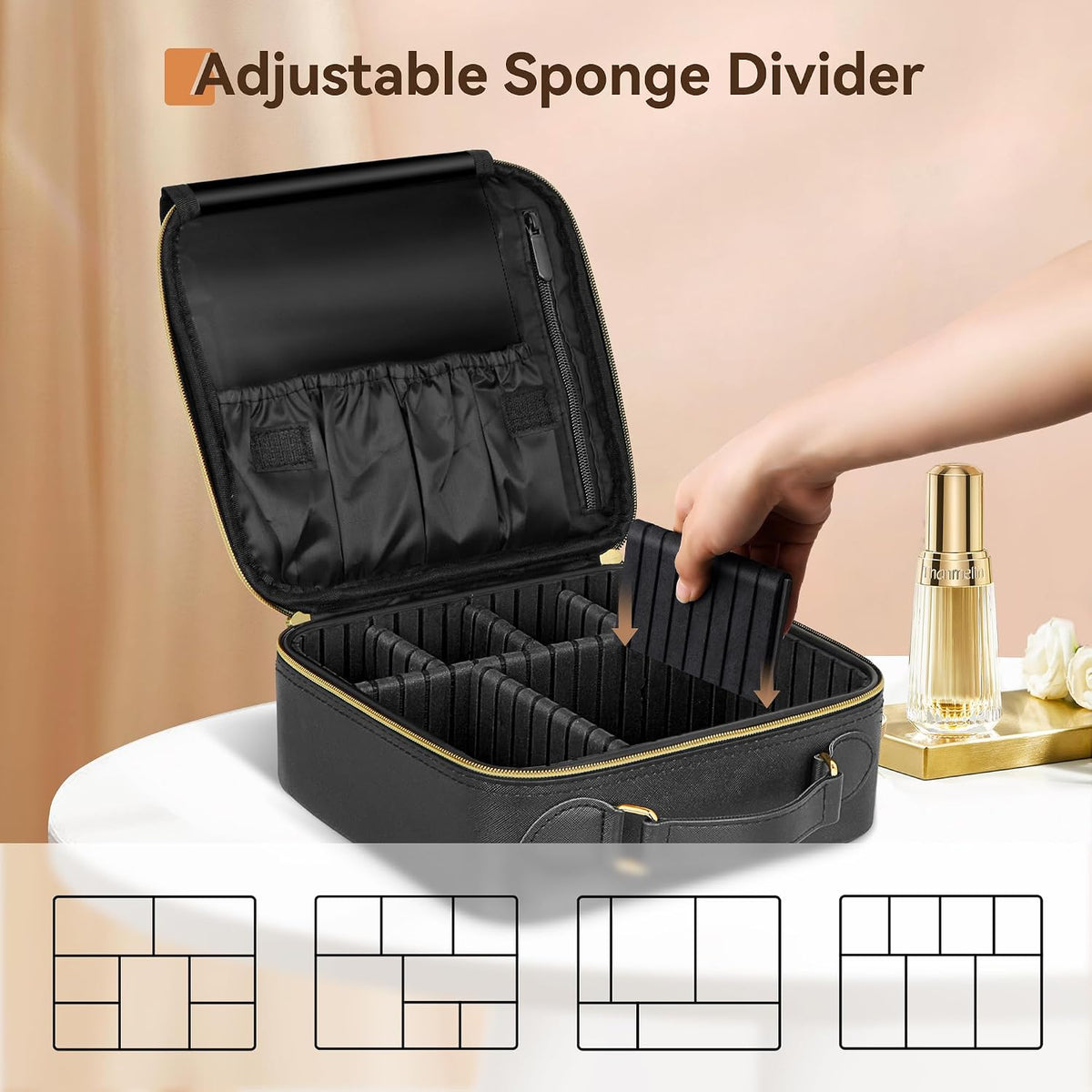 JUSRON Portable Makeup Artist Organizer Bag with Adjustable Dividers