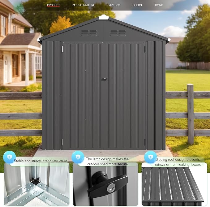 AECOJOY 6' x 4' Outdoor Storage Shed, Dark Grey 4x6 Metal Sheds & Outdoor - Image 6