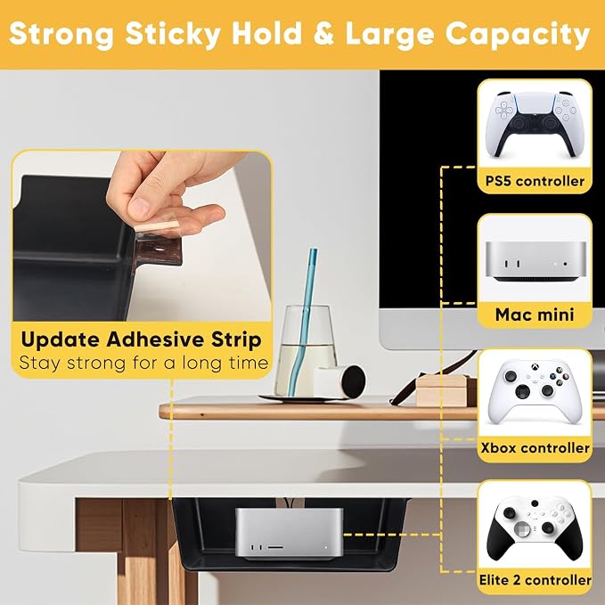2 Pack Under Desk Hanging Shelf Drawer Organizer, Attachable Plastic Hidden - Image 3