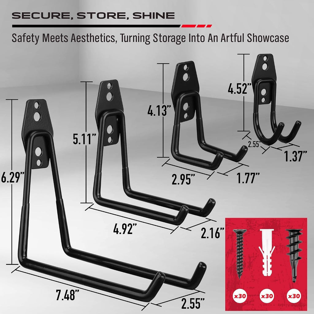 Garage Tool Storage Wall Hook Assortment Set: 15PCS Heavy Duty Large