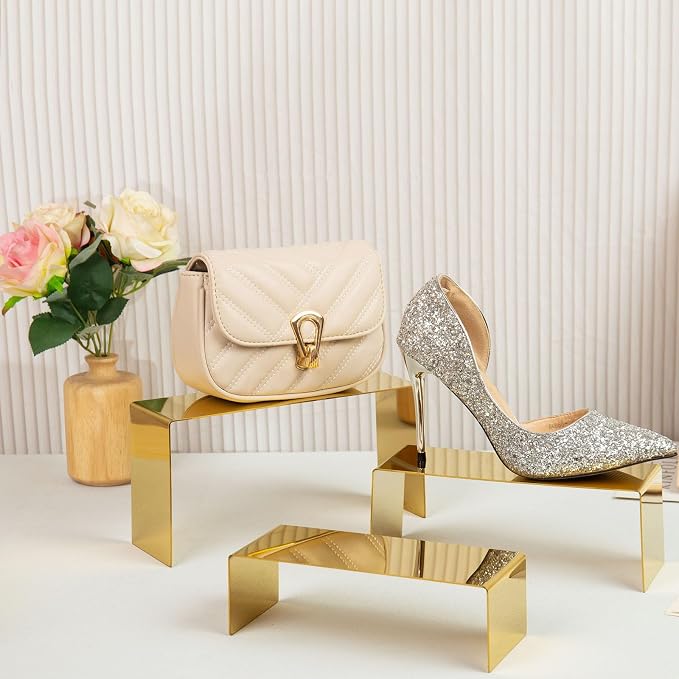 Purse Display Stand, 3 Gold Risers Display Stands Stainless Steel, Heavy Duty - Image 3