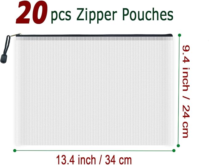 AUSTARK 20 Pcs Zipper File Bags, Plastic Mesh Pouch, Board Game Storage Bag - Image 2