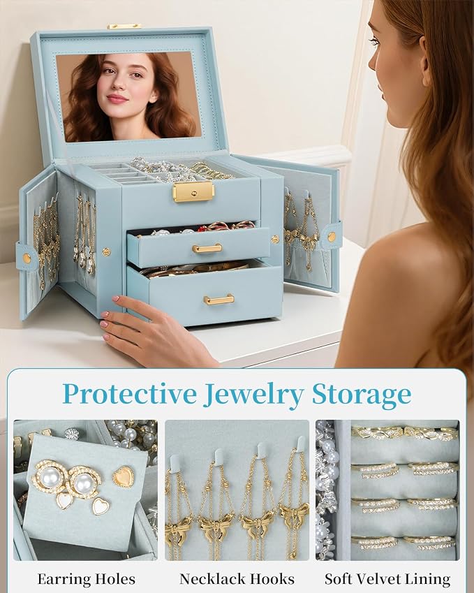 TORIBIO Jewelry Box for Women, Leather Jewelry Organizer - Image 5