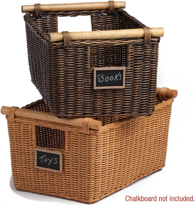 The Basket Lady Pole Handle Wicker Storage Basket, 16 in L x 12 in W x 8.25 in H - Image 3