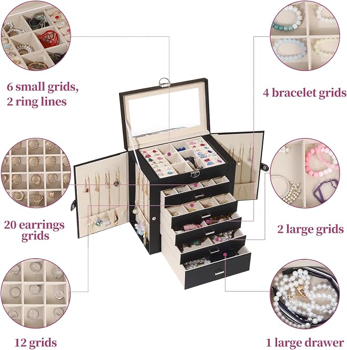 BOOVO Jewelry Box For women, 6 Layer Large Jewelry Organizer - Image 5