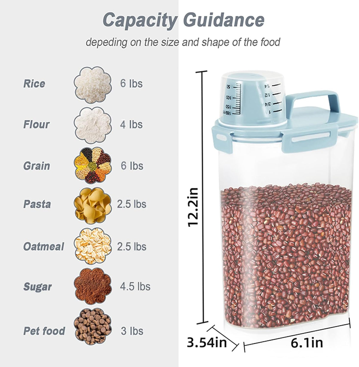 LEAWALK Airtight Rice Container 3-5Lbs, 3Qt Flour Storage Bin BPA