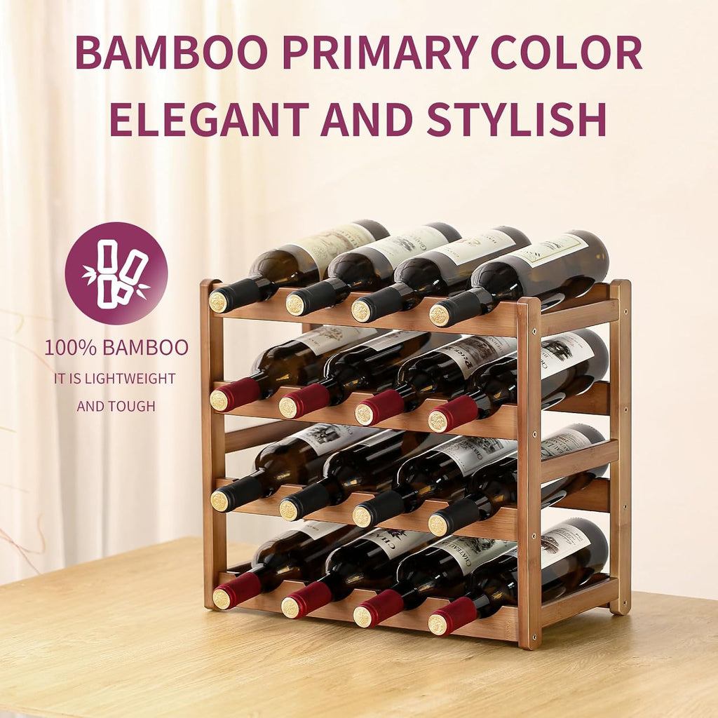 Wine Rack Storage,Bamboo Wine Racks Cabinet Shelf,4-Tier 16 Bottles