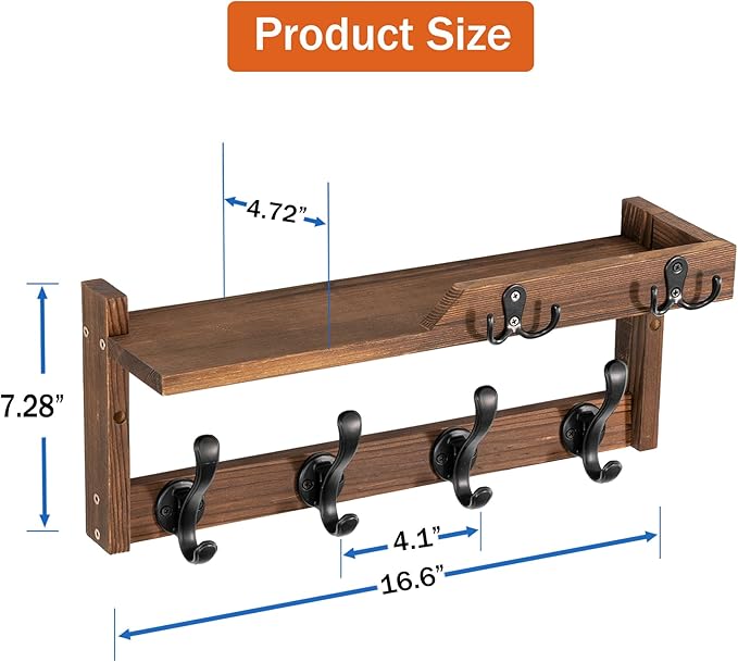 Coat Rack Wall Mount with Shelf, Coat Hanger Wall Mount with Key Hooks and Mail - Image 6