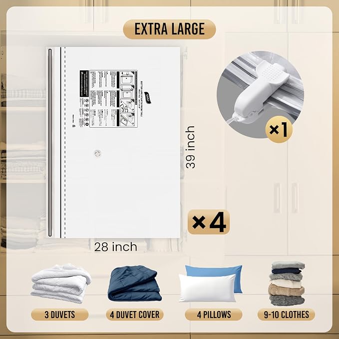 TAILI 4 Pack Vacuum Storage Bags, LONG SIDE ZIP Vacuum Seal Bags - Image 3