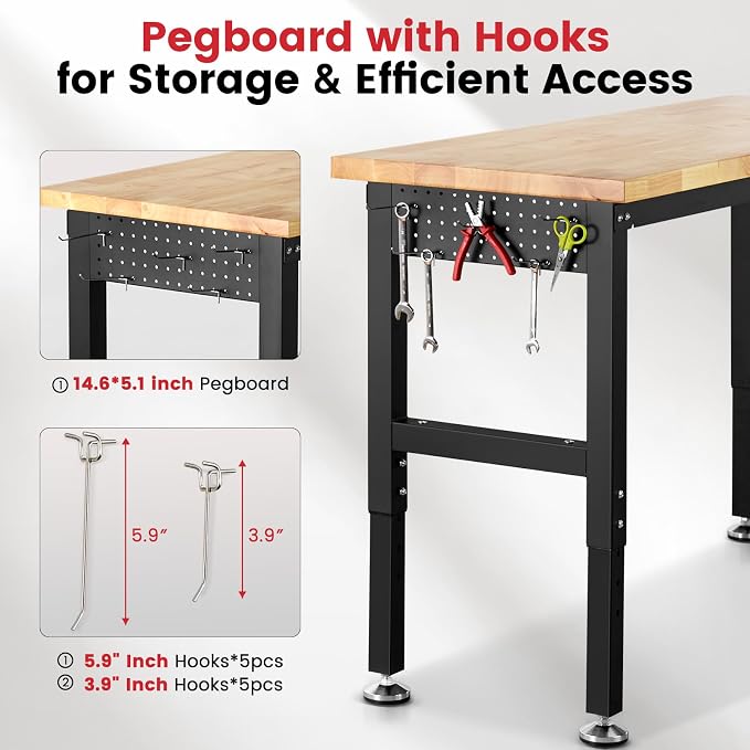 60 Inch Workbench for Garage Adjustable Height Work Bench - Image 4