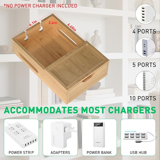 Bamboo Charging Station for Multiple Devices, Desk Charging Organizer - Image 7