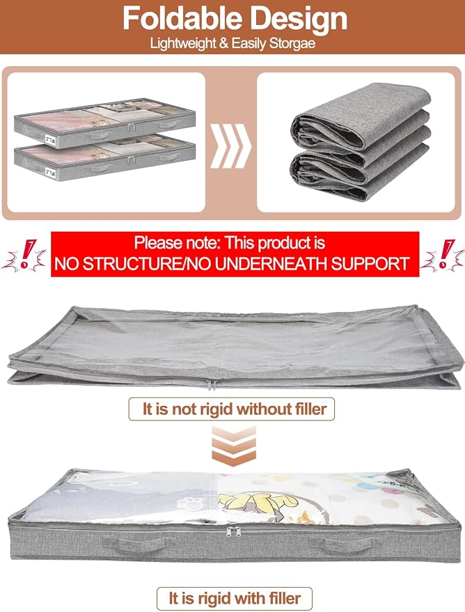 punemi 3-Inch Low Profile Under Bed Storage Containers，No-Structure, Soft - Image 4