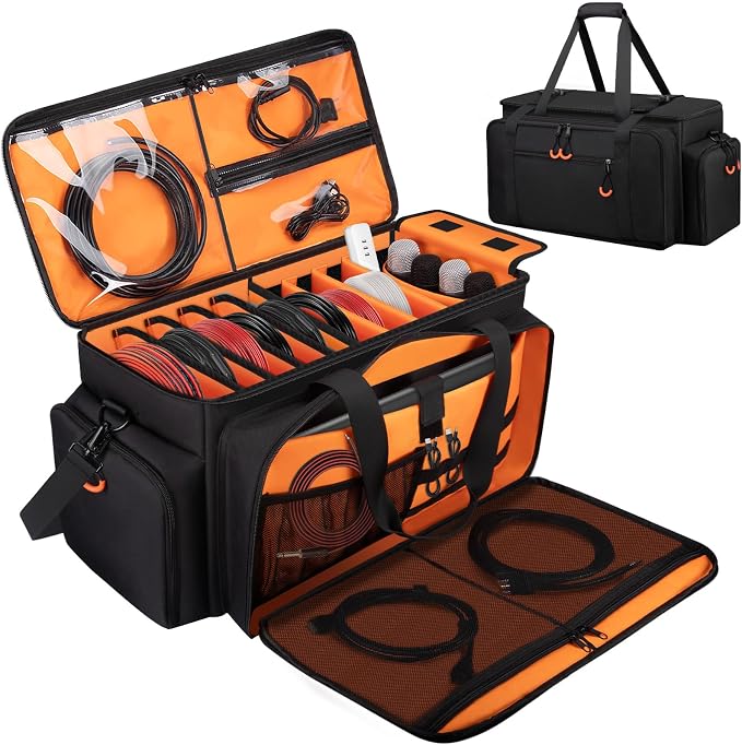 Large Dj Cable Bag with Laptop and Microphone Pocket, Dj Bag by Wigojoy