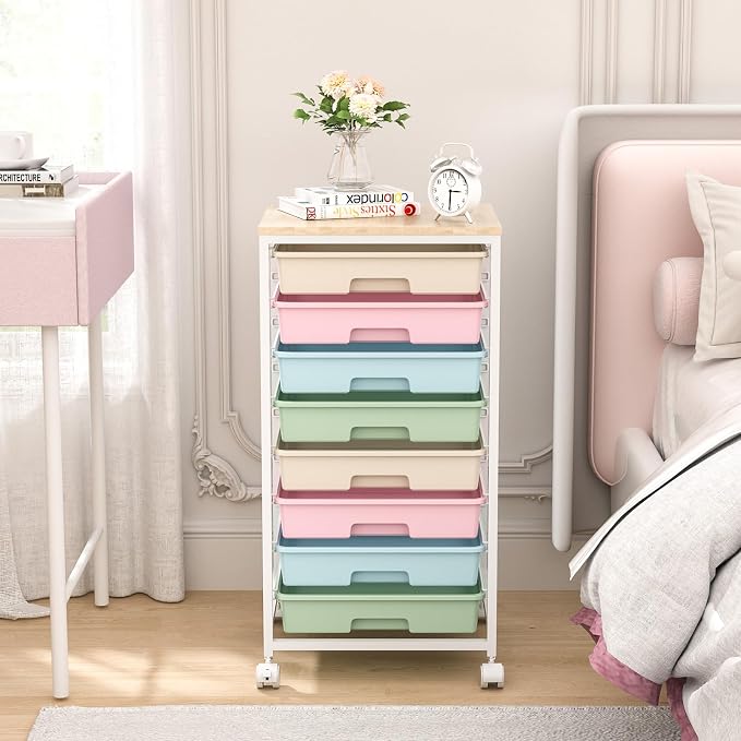 Rolling Storage Cart with Drawers, Utility Cart With 8 Drawers and Wooden - Image 6