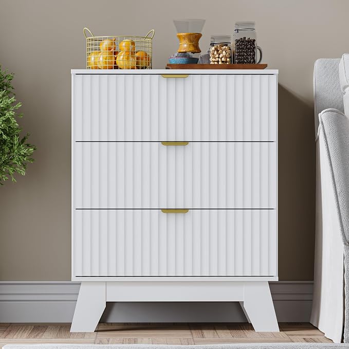 Fluted 3 Drawer Dresser, 30.3" Tall Compact Modern Boho Chest of Drawers - Image 2