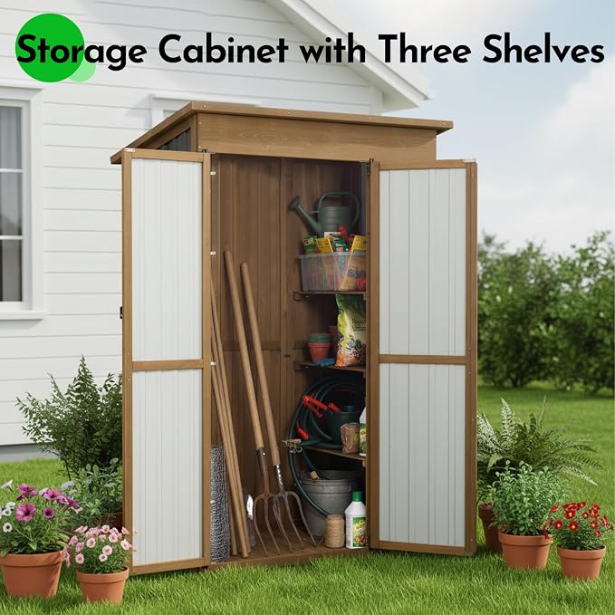 Large Storage Shed, Wood & Metal Outdoor Storage Cabinet - Image 7