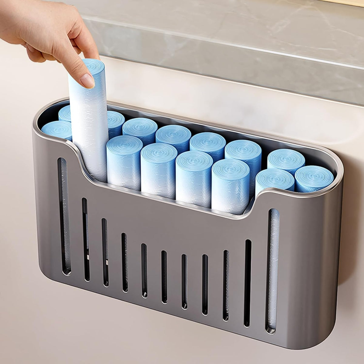 Cabinet door organizer,Aluminum foil organizer,storage box,Grey