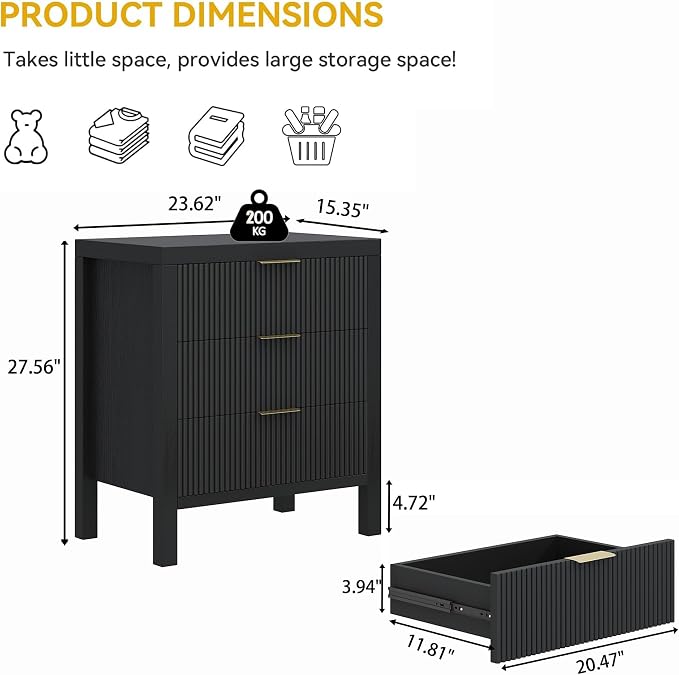 3 Drawer Dresser, Modern Wood Storage Chest of Drawers Organizer - Image 2