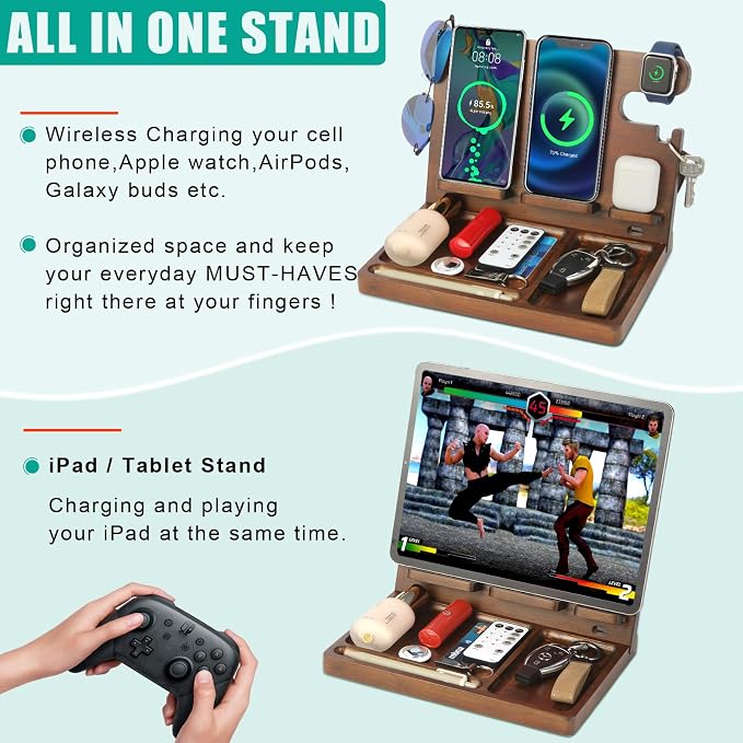 Wireless Charging Station, Wood Phone Docking Station - Image 5
