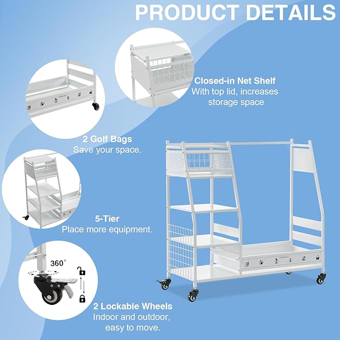Lauren&Harold Golf Bag Organizer Garage Storage, Golf Storage Rack Stand Fits 2 - Image 4