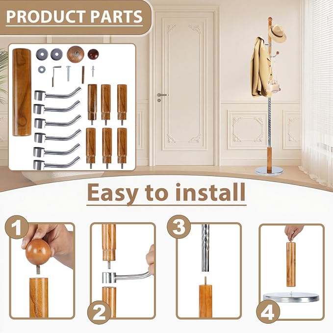 Solid Wooden Coat Rack Stand, Coat Racks Freestanding - Image 2